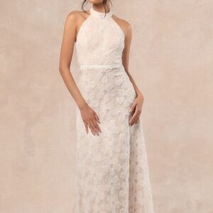 Lulus Violeta White And Beige Sequin Floral Maxi Dress - Size XS